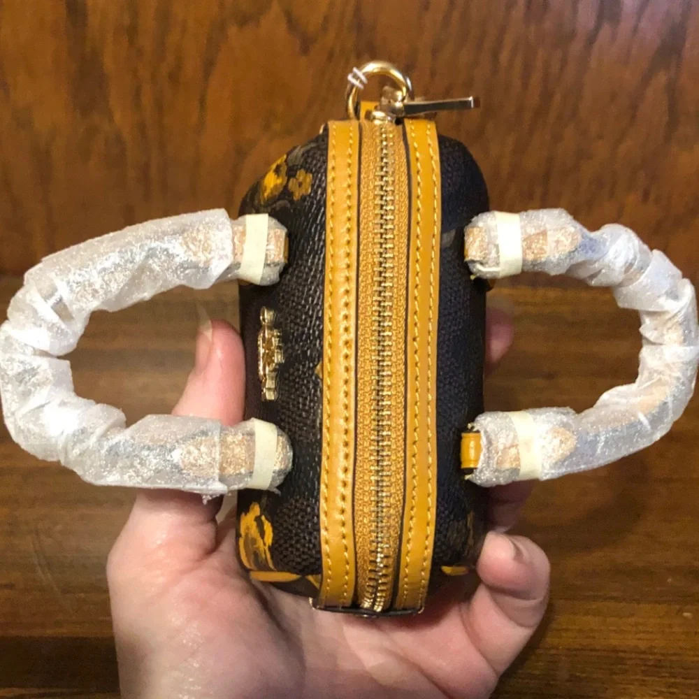 NWT-Coach-Mini Rowan Bag Charm-Floral🌼Walnut/Yellow-$75 - Picture 7 of 11